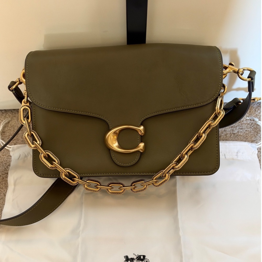 Coach Chain Tabby Shoulder Bag Brass/Olive Green Leather Gold Chain 3 straps